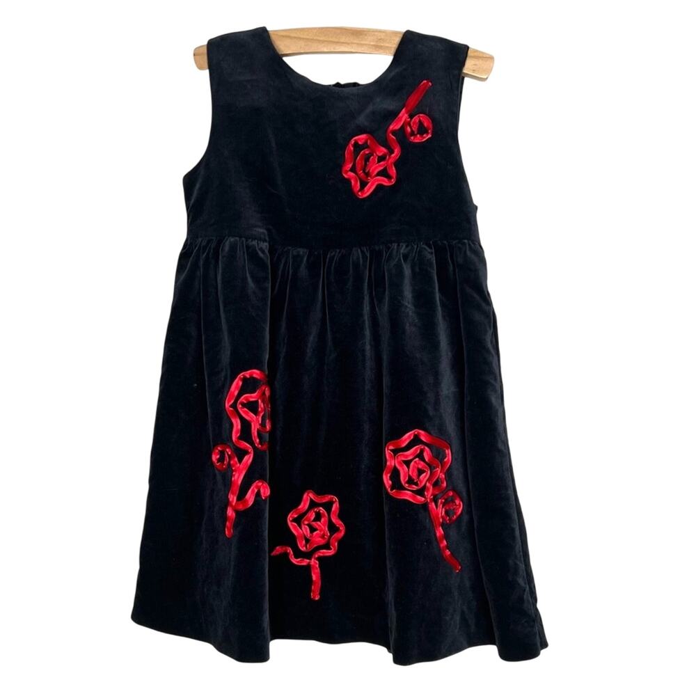 Hanna Andersson Girls Velour Ribbon Dress 90 US 3 Red Roses Valentine's Party